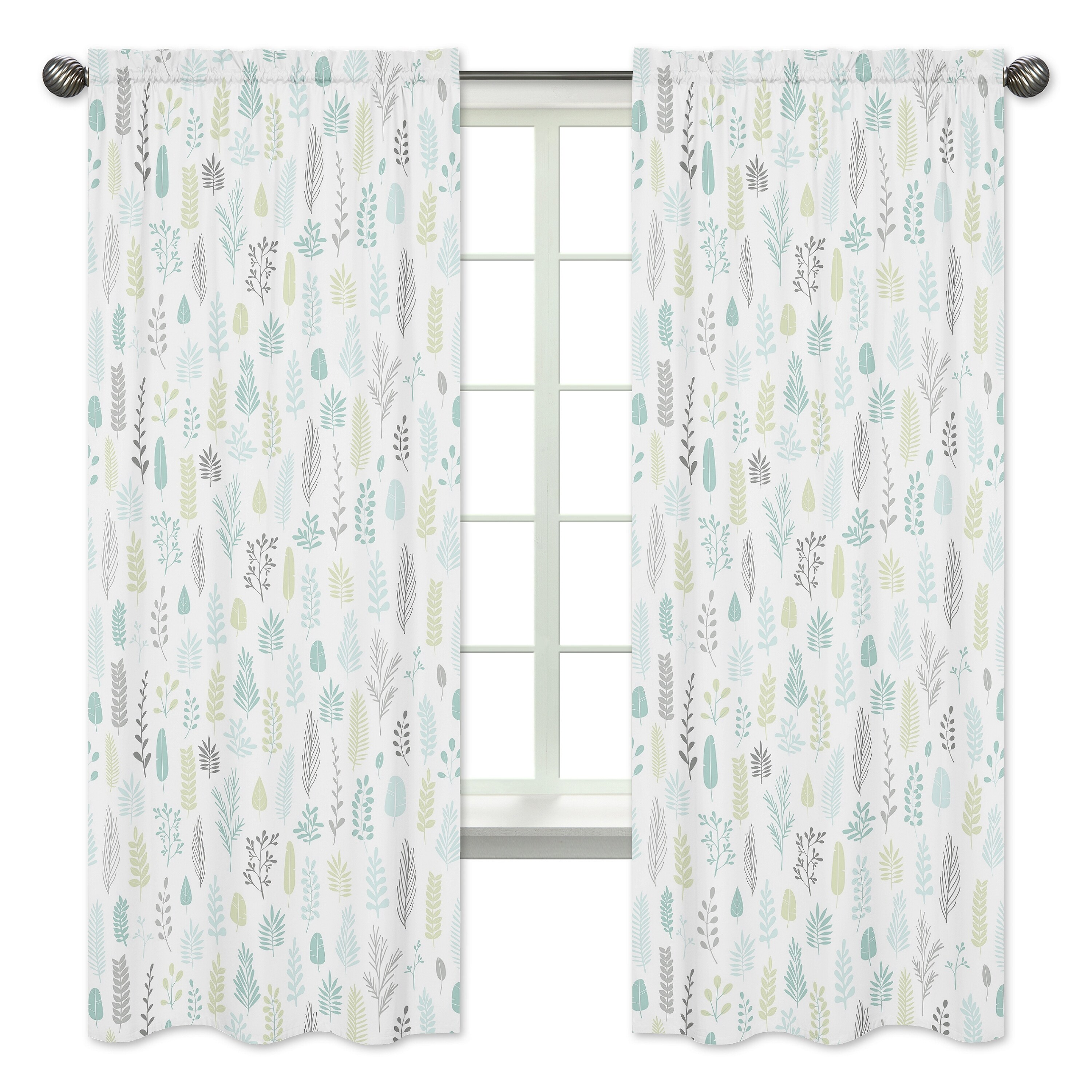Green White Botanical Floral Leaf Window Treatment Panels Curtains by Sweet Jojo 