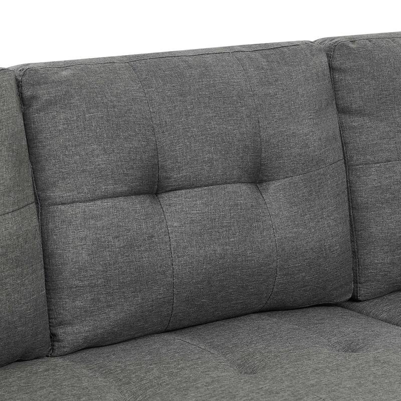 Polyester Sofa Bed 86" Pull Out Sleeper Gray 3 Seat Reversible Design