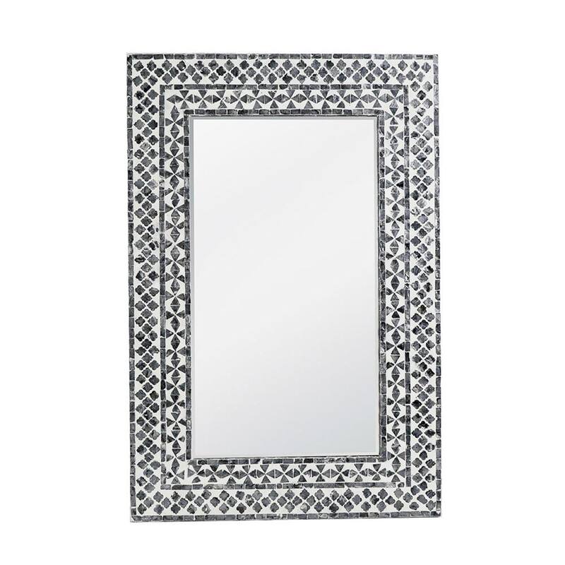 HomeRoots 36" Black And White Geometric Mosaic Capiz Shell Framed Accent Mirror - 24' X '35.8' X '0.8