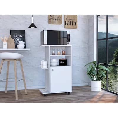 Kitchen Island Cart on Wheels with 1-Cabinet and 2-Open Shelves, Rolling Kitchen Island Coffee Bar Trolley for Dining Room