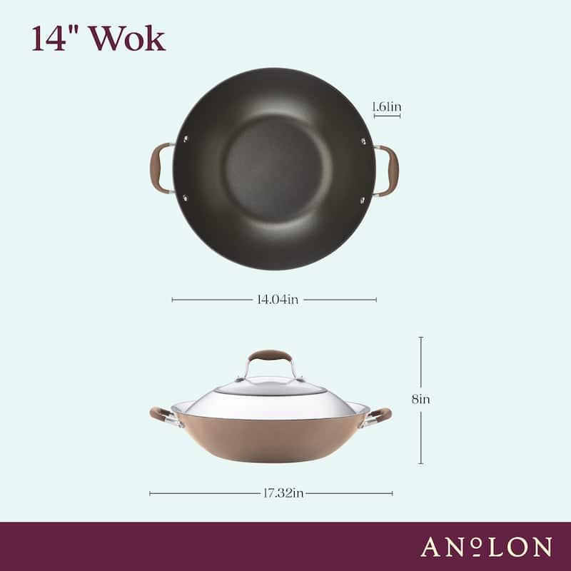 Advanced Home Nonstick Open Stock Cookware 14-Inch Covered Wok, Onyx