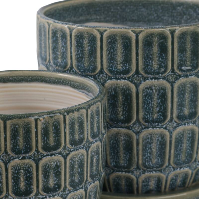 Stoneware Saucer Planters with Embossed Geometric Texture (Set of 2)