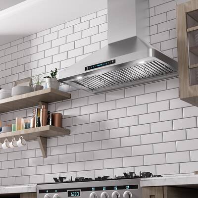 IKTCH 36 inch Wall Mount Range Hood - Powerful 900 CFM Stainless Steel Chimney Vent for Clean Air and Modern Style - 36''