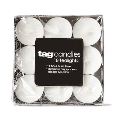 Color Studio Paraffin Wax White Unscented Tealight Candles Set Of 18, Burn Time 4 Hrs