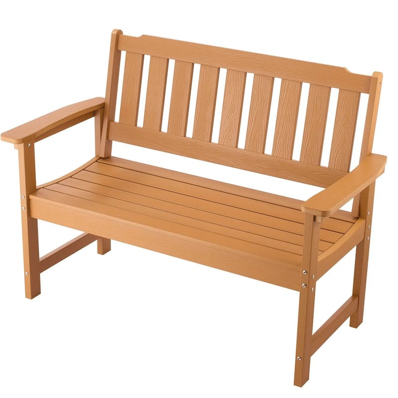 Natural Curved Design Weatherproof Garden Bench with Slatted Seat and Armrests for Comfortable Seating - 50.5” x 24.4” x 36.6”