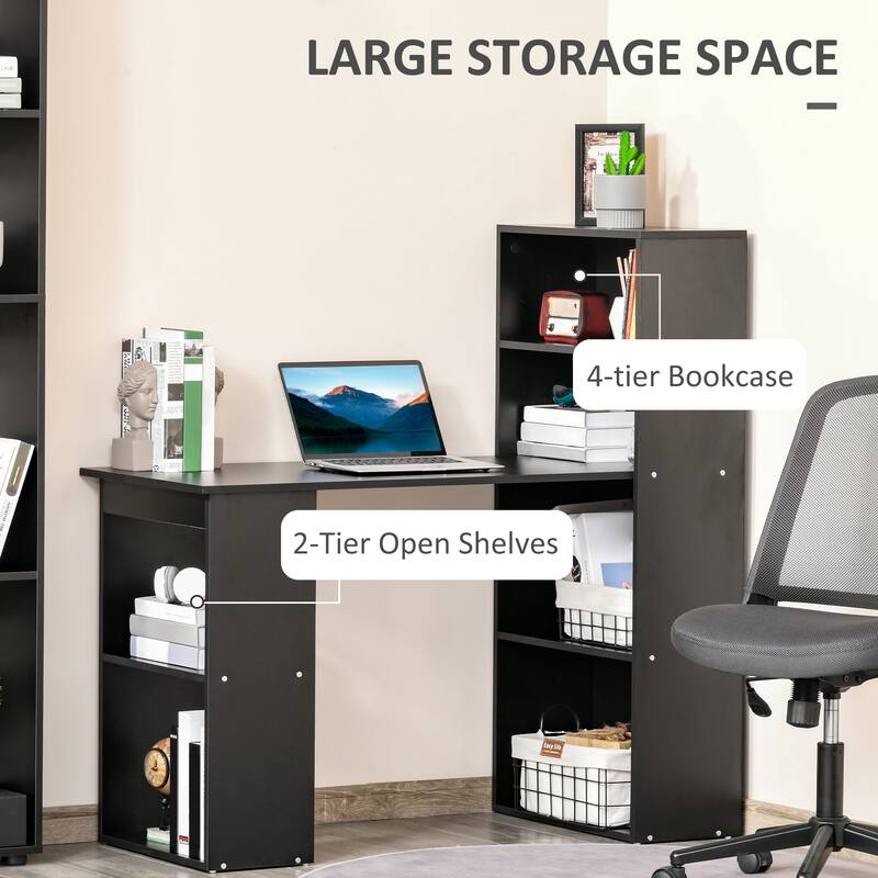 Modern Computer Office Desk with 6 Tier Storage Shelves and Side Converged Cabinet, for Home Office or Bedroom