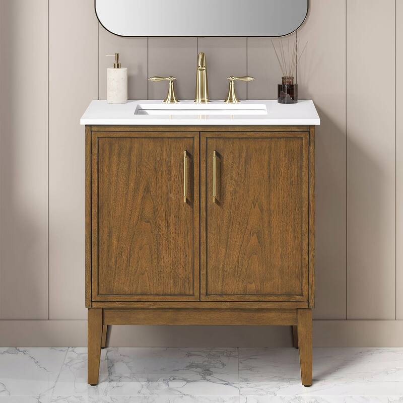Ove Decors KIRA-30 Kira 30" Free Standing Single Basin Vanity Set with - Warm Walnut - Walnut Finish