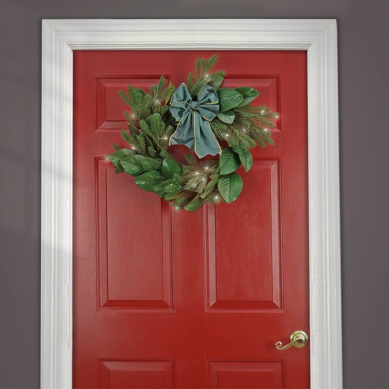 National Tree Company 2 ft. Magnolia Mix Pine Wreath with Fabric Bow - 2 ft