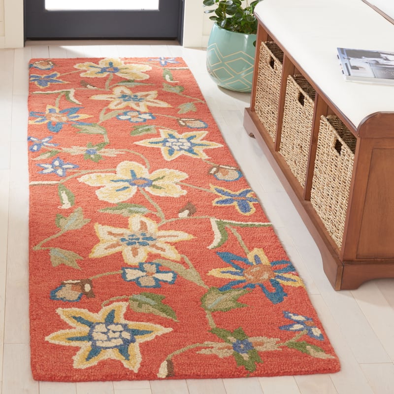 SAFAVIEH Handmade Blossom Shaila Modern Floral Wool Rug - 2'6" x 12' Runner - Rust/Multi
