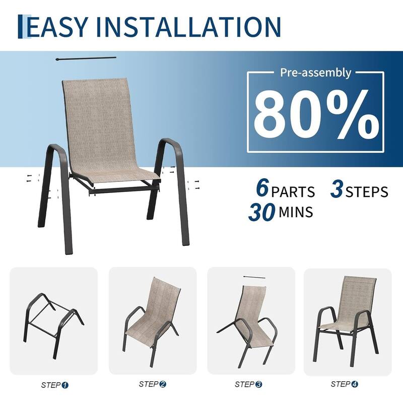 6-Pack Outdoor Stackable Dining Chairs High-Back Textilene Fabric Chairs