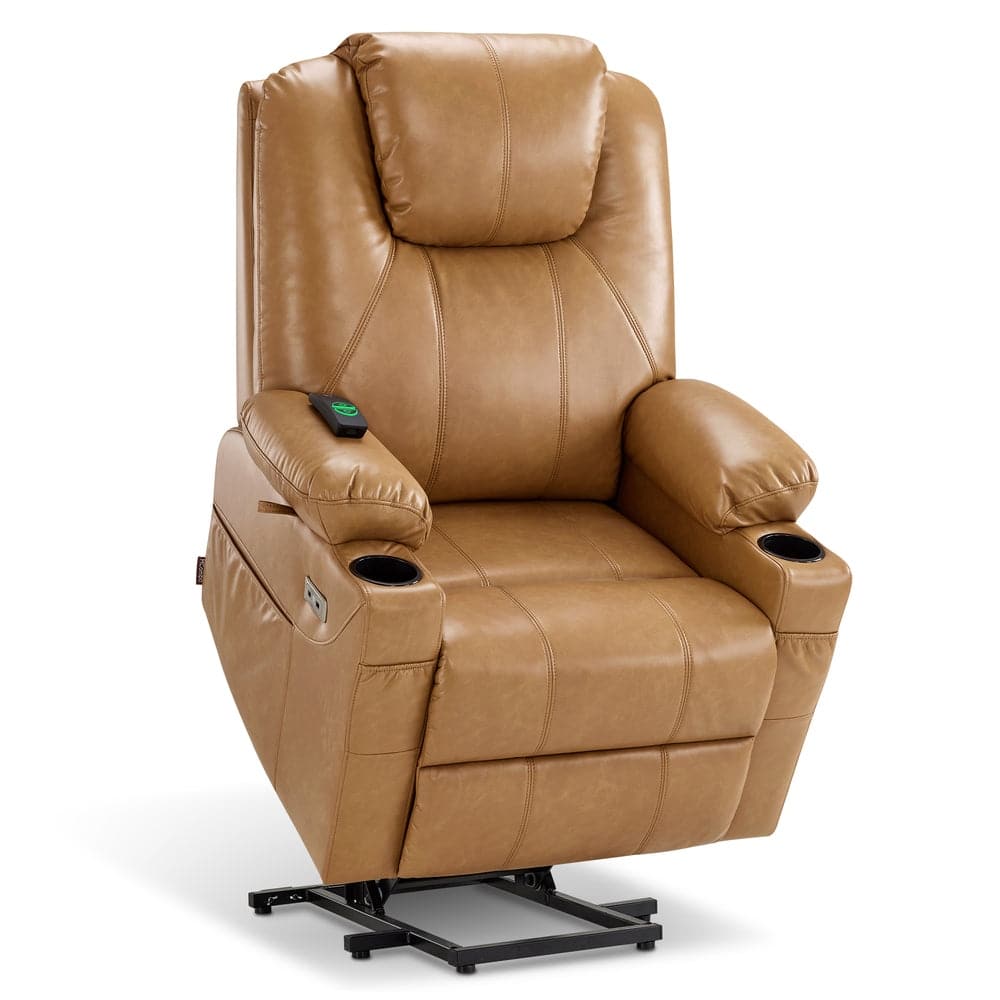 MCombo Large Power Lift Recliner Leather Chair with Massage, Heat, Cup Holders,Extended Footrest, Leather