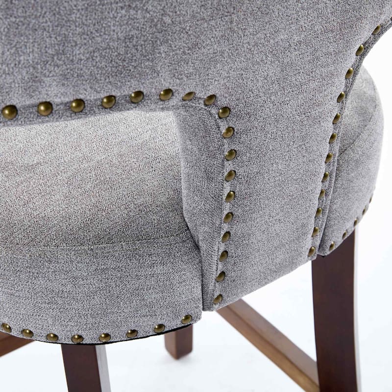 Counter Height Bar Stools Set of 2, Linen Upholstered Accent Chairs, Curved Backrest with Nailhead Trim and Splayed Legs
