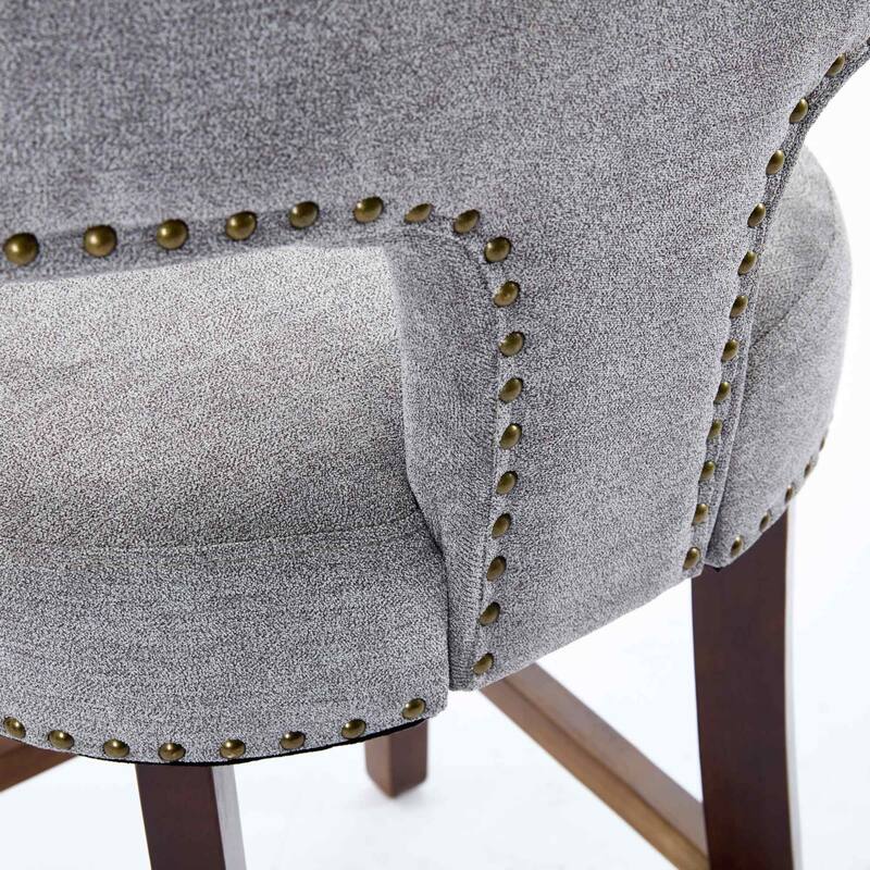 Mid Century Modern Counter Height Bar Stools Set of 2, Farmhouse Linen Fabric Upholstered Accent Chair Curved Backrest