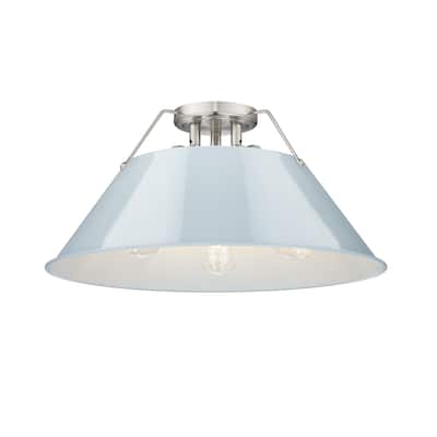 Orwell 3-Light Flush Mount in Pewter with Dusky Blue - Silver