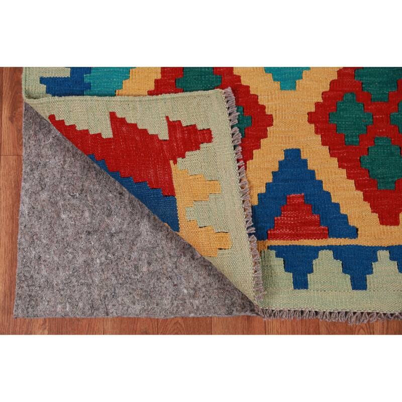 Hand Woven Oriental 100% Wool Carpet Southwestern Geometric Multi-Colored Kilim Area Rug - 8' 4'' X 5' 8''