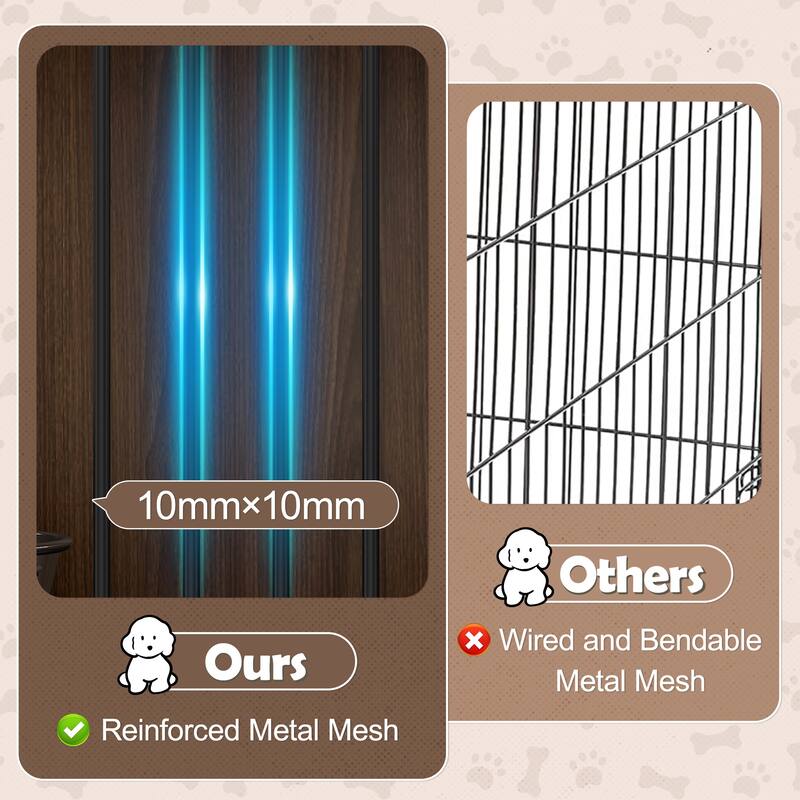 Anmytek 44.48" Large Dog Crate Furniture 3 in 1 End Table with 2 Storage Drawers and Rotating Bowls