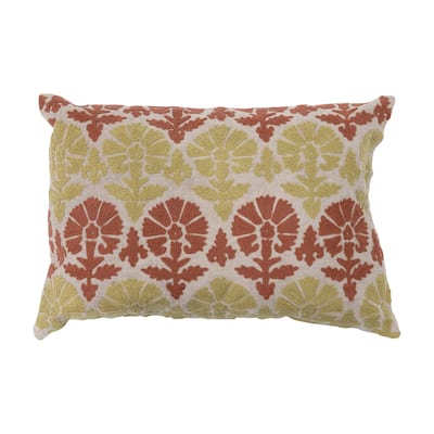 Cotton Embroidered Chambray Lumbar Pillow with Pattern