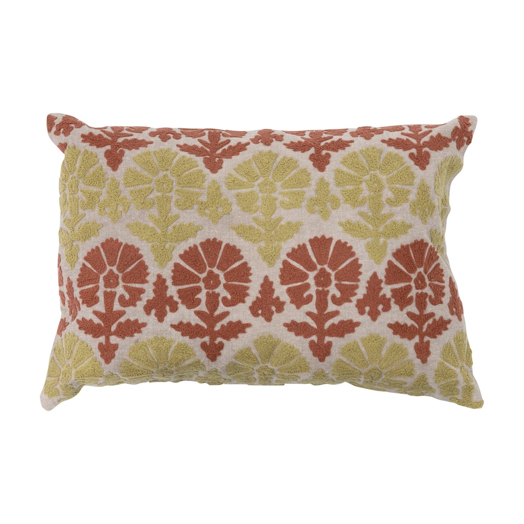 Cotton Embroidered Chambray Lumbar Pillow with Pattern