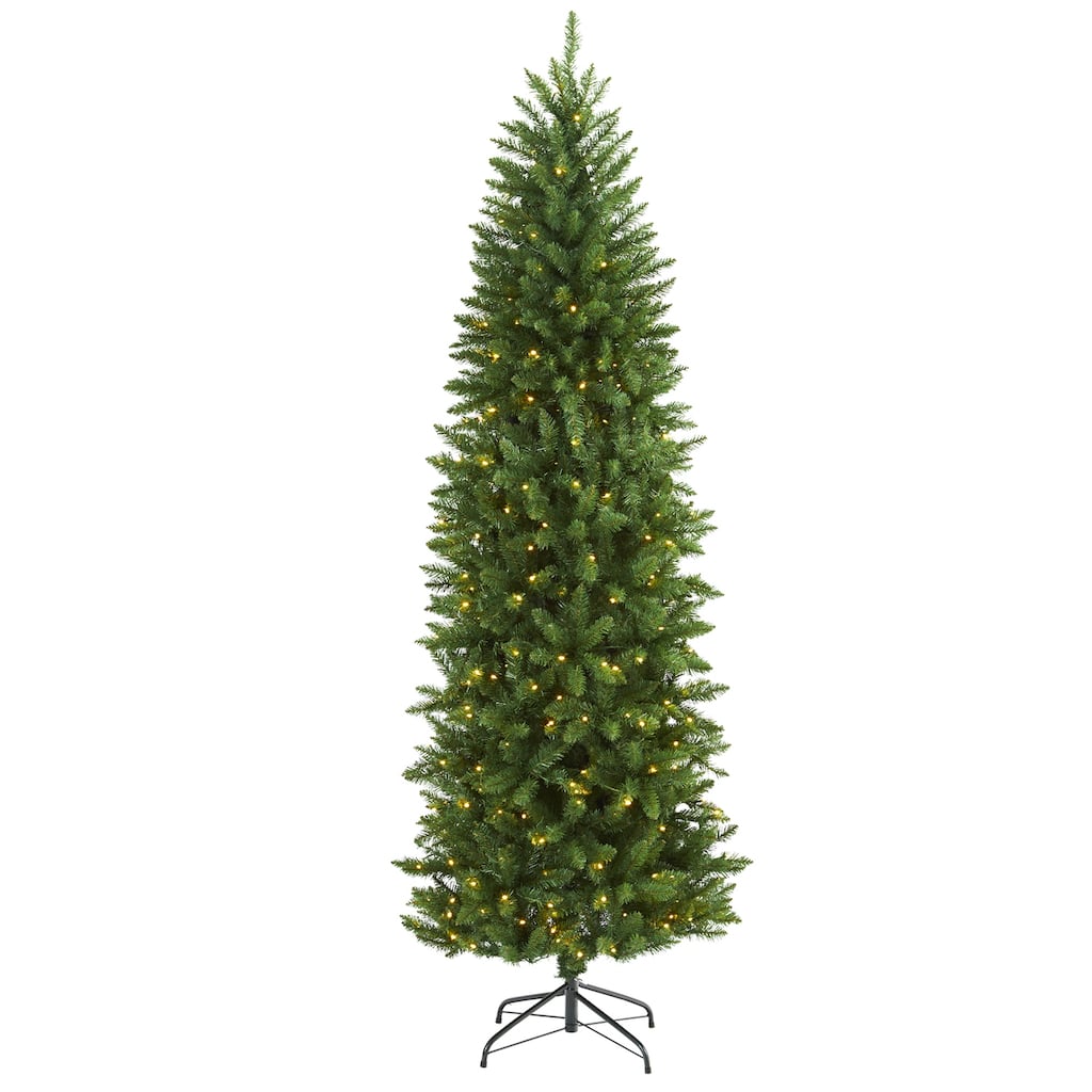 Slim Artificial Christmas Tree with Lights - 6.5ft Green Pine Holiday Decor - 78