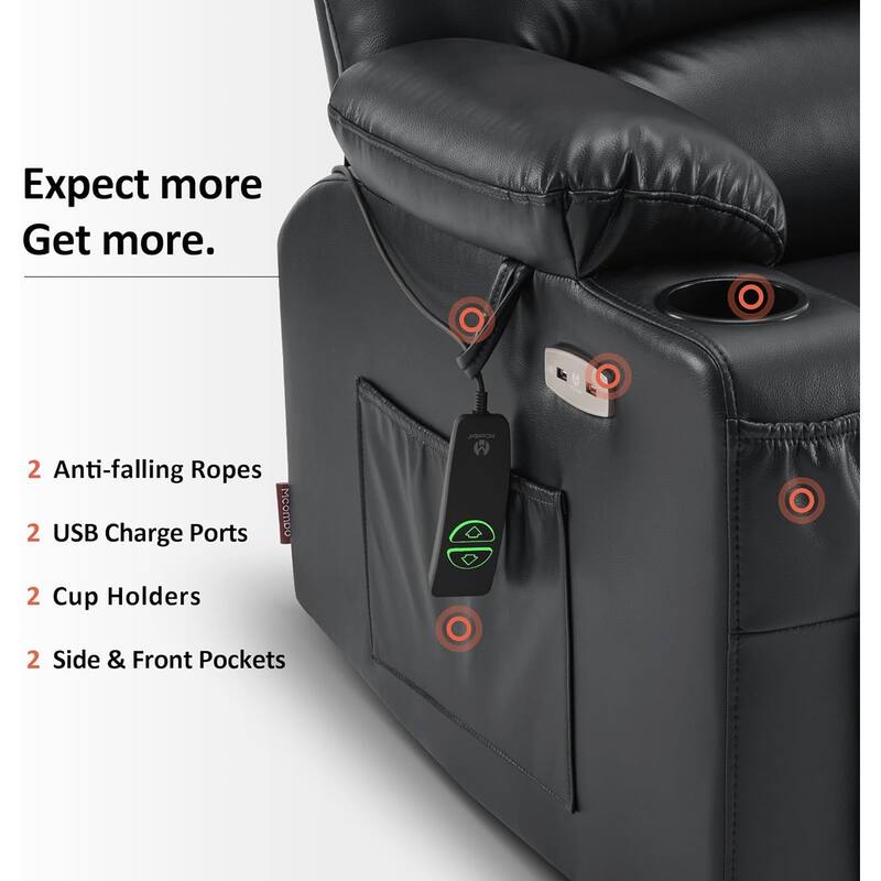 MCombo Large Power Lift Recliner Chair with Massage and Heat, Cup Holders, Side Pockets, Faux Leather R7092 (Large-Wide)