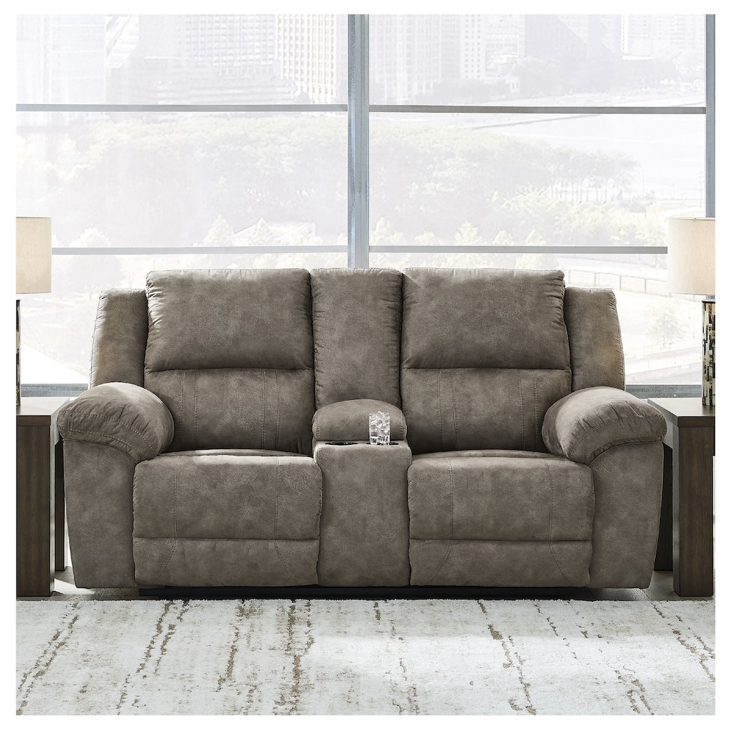 Signature Design by Ashley Laresview Gray Reclining Loveseat with Console - 81"W x 42"D x 43"H