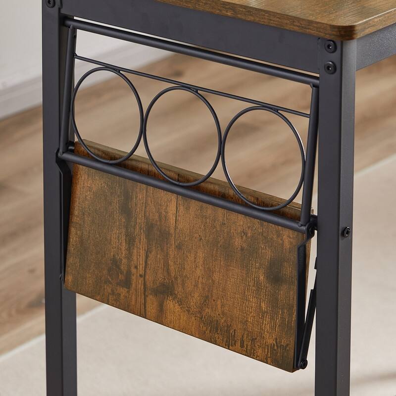 Rustic Brown Bar Table Set with Wine Bottle Storage Rack