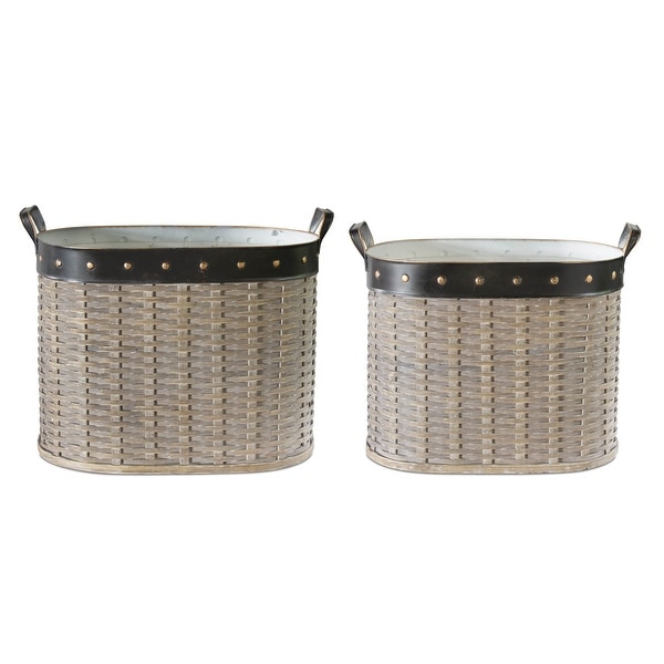 16" Set Of 2 Oval Willow Baskets - N/A