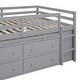 preview thumbnail 11 of 9, Full Size Loft Bed with Retractable Writing Desk & 4 Drawers, Wooden Low Loft Bed Frame w/Lateral Portable Desk & Shelves, Grey