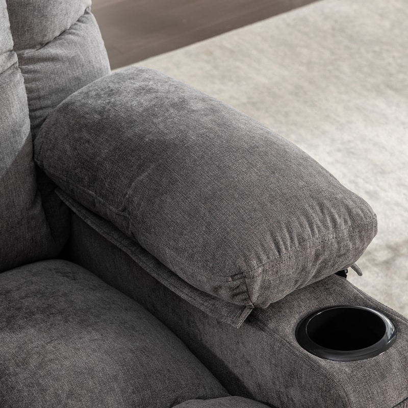 Oversized Linen Manual Rocker Recliner Chair with Massage and Heat, 2 Cup Holders, USB Charge Port