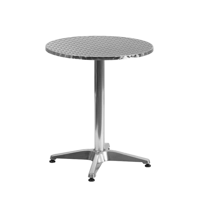 23.5'' Round Aluminum Indoor-Outdoor Table Set with 2 Rattan Chairs - 23.5"W x 23.5"D x 27.5"H - 23.5"W x 23.5"D x 27.5"H
