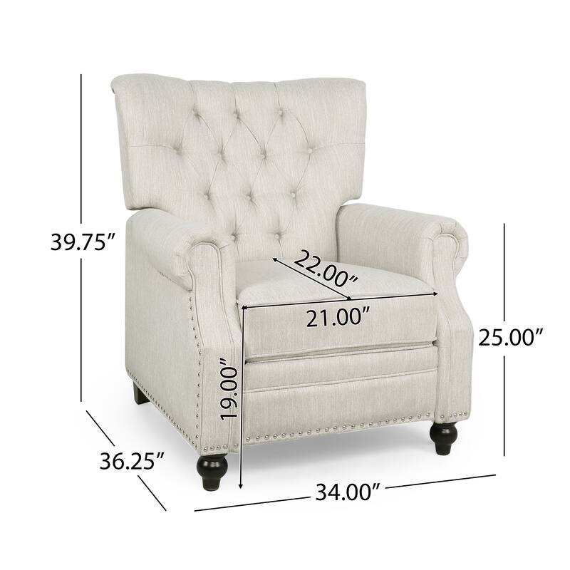Button Tufted Push-Back Recliner Chair with Nailhead Trim and Rolled Arms