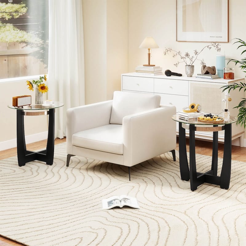 Costway 1/2 PCS 24" Round Side Table Glass End Table with Tempered - See Details