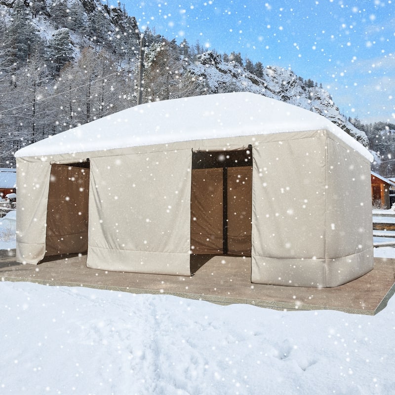 Erommy Hardtop Wood Gazebo with Double Roof – Free Dust Cover with 12x16 or 12x20 Model – Waterproof Outdoor Gazebo - 12'x20' - Dust Cover