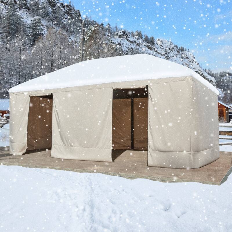 Outdoor Hardtop Gazebo with Galvanized Steel Double Roof & Aluminum Frame, Outdoor pergola with Premium Curtains and Nettings