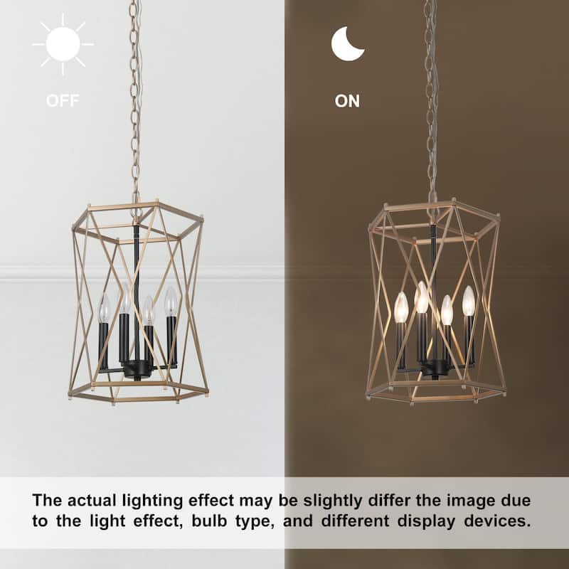 Modern Contemporary Gold Chandelier Geometric Lantern Large Kitchen Island Pendant Lights - Gold and Black - D12.5"x H 18"