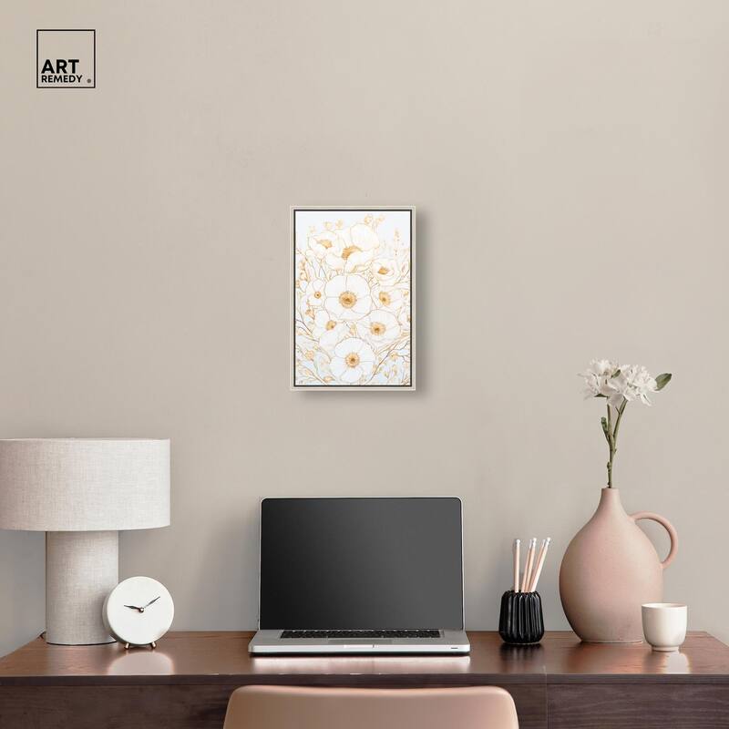 White and Gold Poppies II Canvas by Art Remedy
