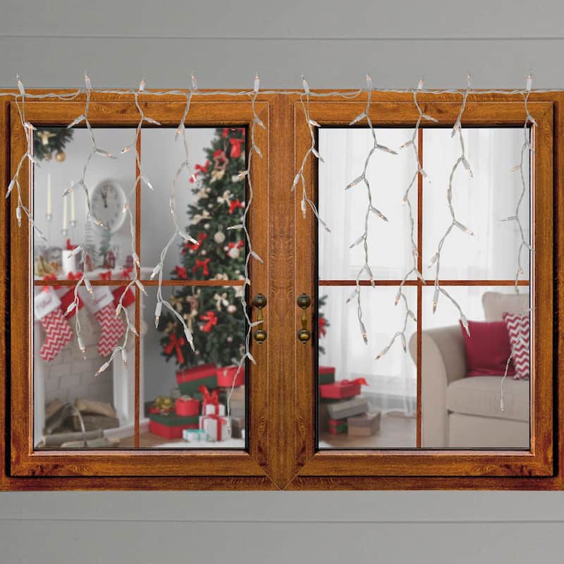 300 Clear Mini Icicle Christmas Lights - White Wire