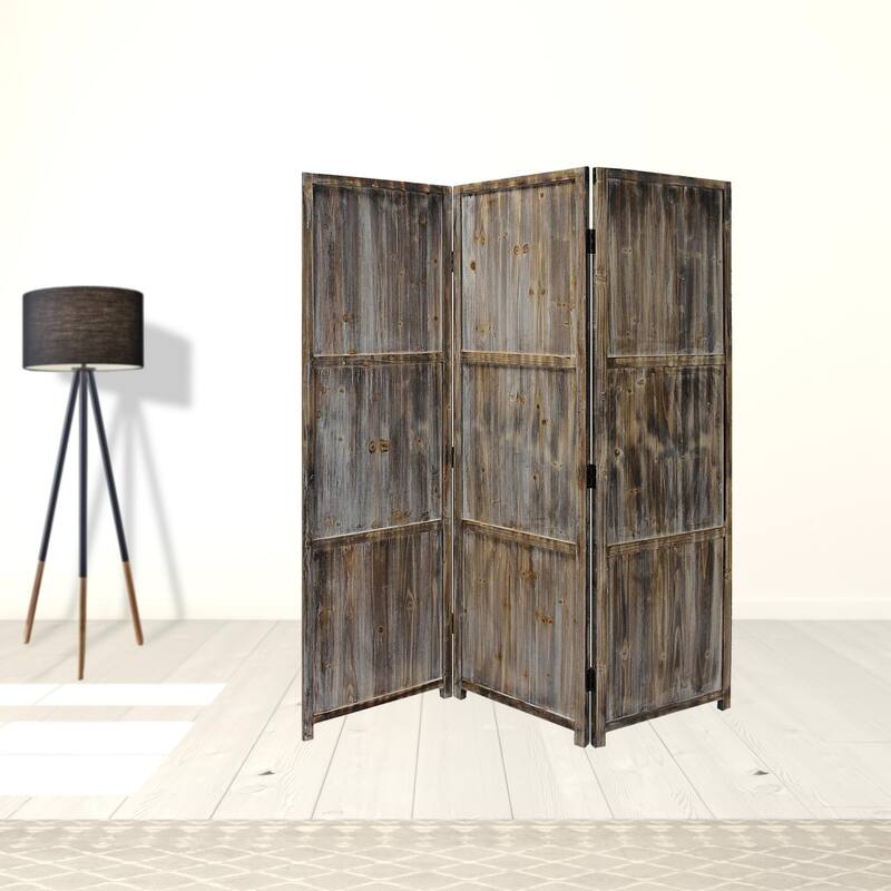 HomeRoots 1" x 63" x 72" Brown 3 Panel Solid Wood Fortress Screen - 63' X '72' X '1 - 63' X '72' X '1
