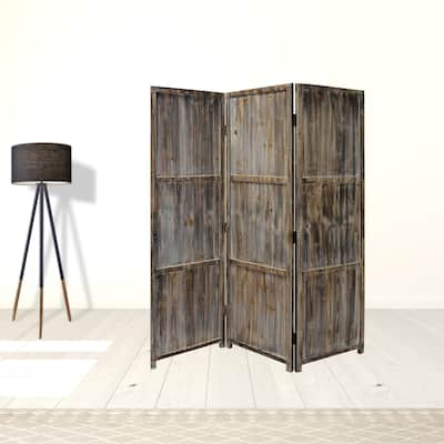 HomeRoots 1" x 63" x 72" Brown 3 Panel Solid Wood Fortress Screen - 63' X '72' X '1
