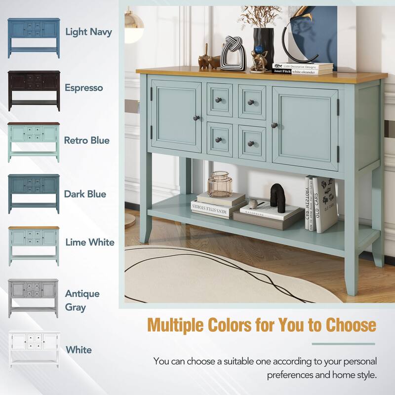 Cambridge Series Ample Storage Vintage Console Table with Four Small Drawers and Bottom Shelf for Living Rooms