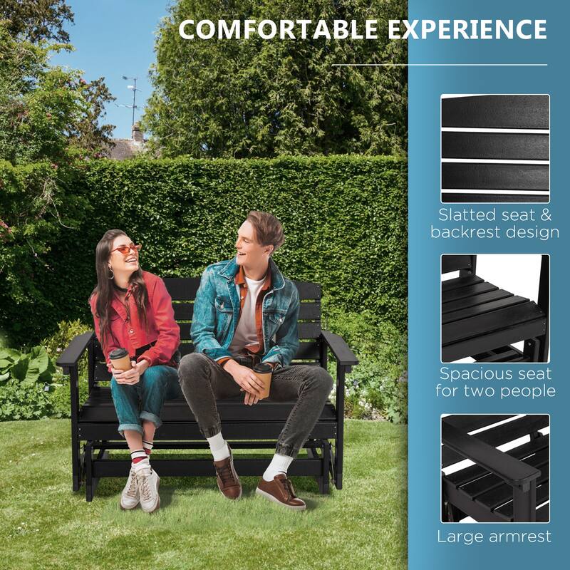 HDPE Love Seat Glider Bench with Slatted Seats Two People - 49.5" W x 27.6" D x 34.3" H
