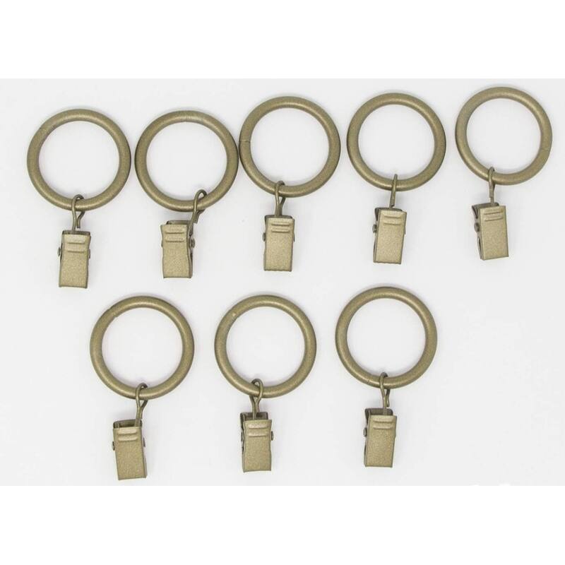 Metal Curtain Drapery Rings with Clips, 8 Pk, 1-inch Inner Diameter, Fits up to 3/4 Inch Rod - Antique Gold