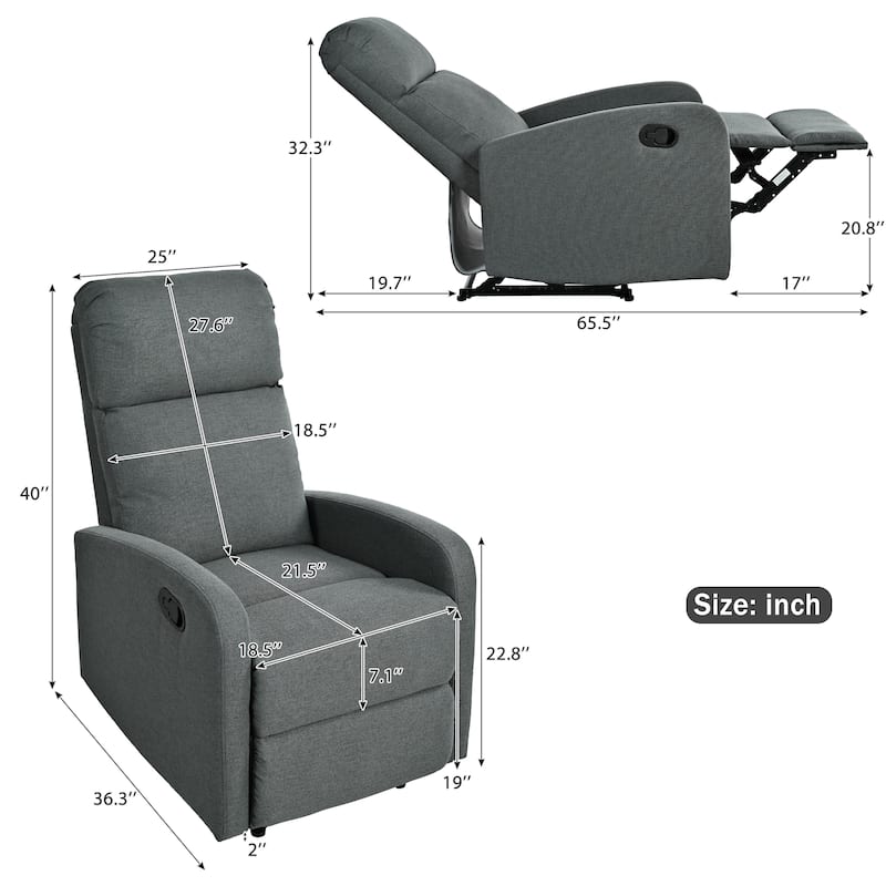 Modern Lounge Chaise Chair, Home Theater Manual Recliner Chair, Accent Chair with Three Adjustable Angles