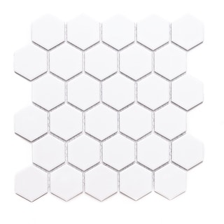 Honeycomb 2" x 2" White Porcelain Floor and Backsplash Wall Tile