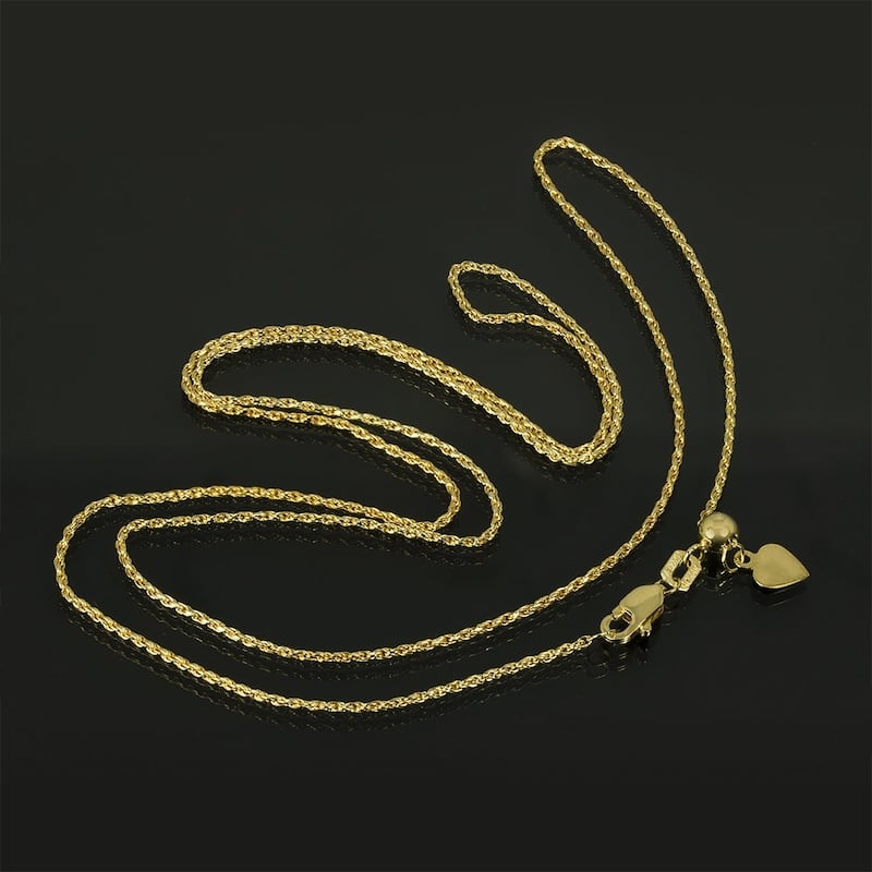 14k Solid Yellow Gold Adjustable Rope Chain 1.0mm Width 22" Length