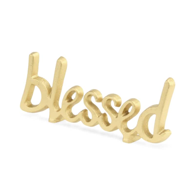 Roven Gold Cast Iron Calligraphic Blessed Table Decor
