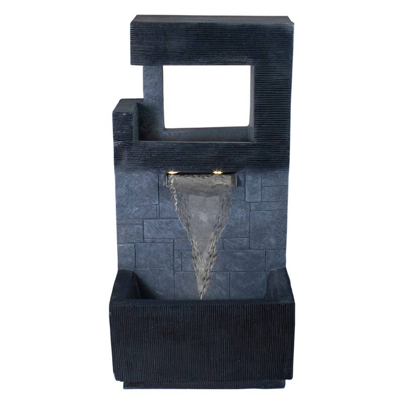 35.5" Black and Gold Modern Outdoor Garden Water Fountain