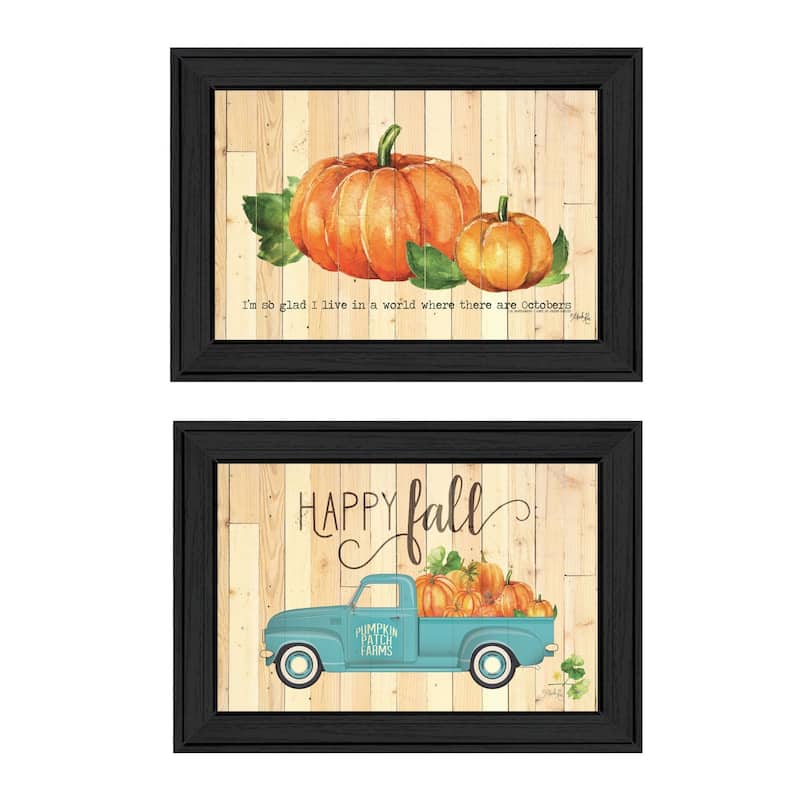 Trendy Decor 4U "Happy Fall-October Pumpkins" Printed Framed Wall Art by Marla Rea - Charcoal - 21 x 15