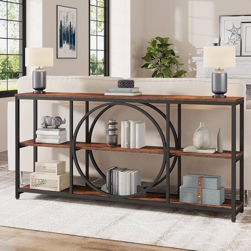 70.9" Extra Long Console Table Sofa Table Behind Couch with Wood Storage Shelves Metal Frame for Entryway/Living Room/Hallway