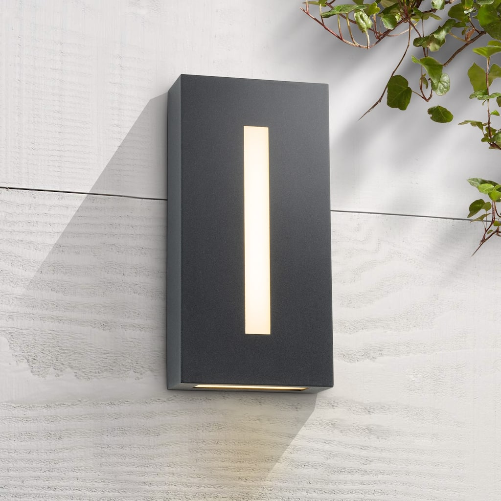 C Cattleya Matte Black Integrated LED Outdoor Wall Light with Frosted Glass Shade - W 4.5 in. x E 1.75 in. x H 12 in